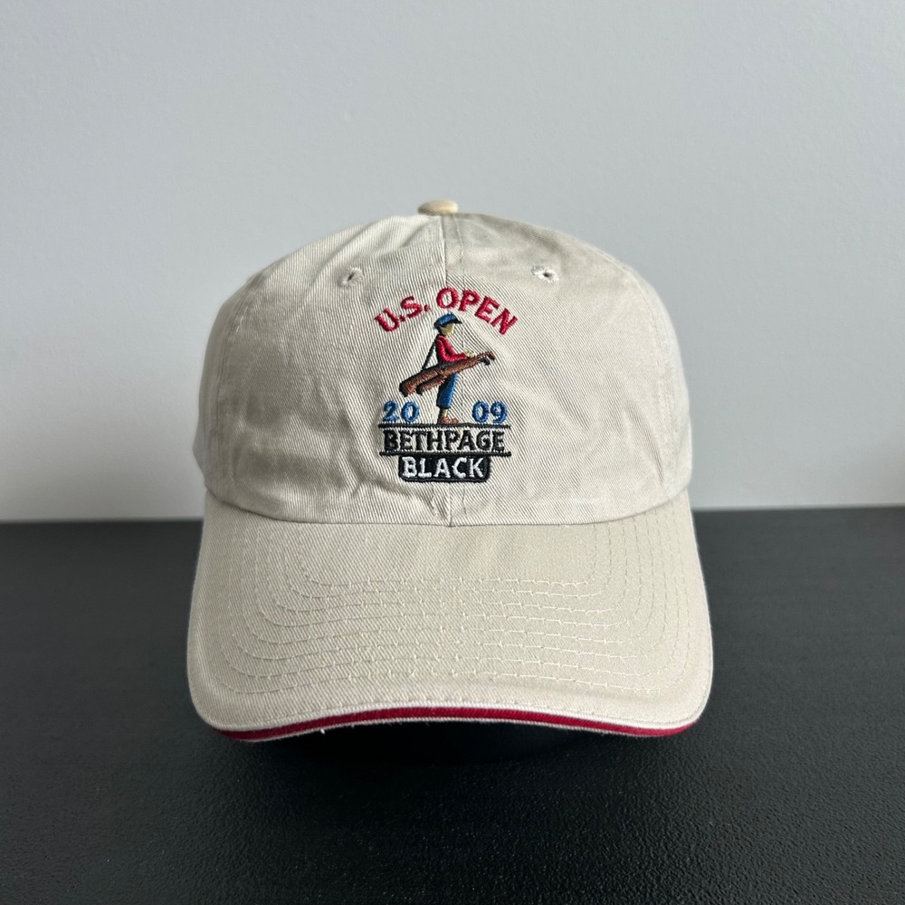 Vintage 2009 US Open Hat Cap Strap Back Adjustable Tan Bethpage Black USGA Adult